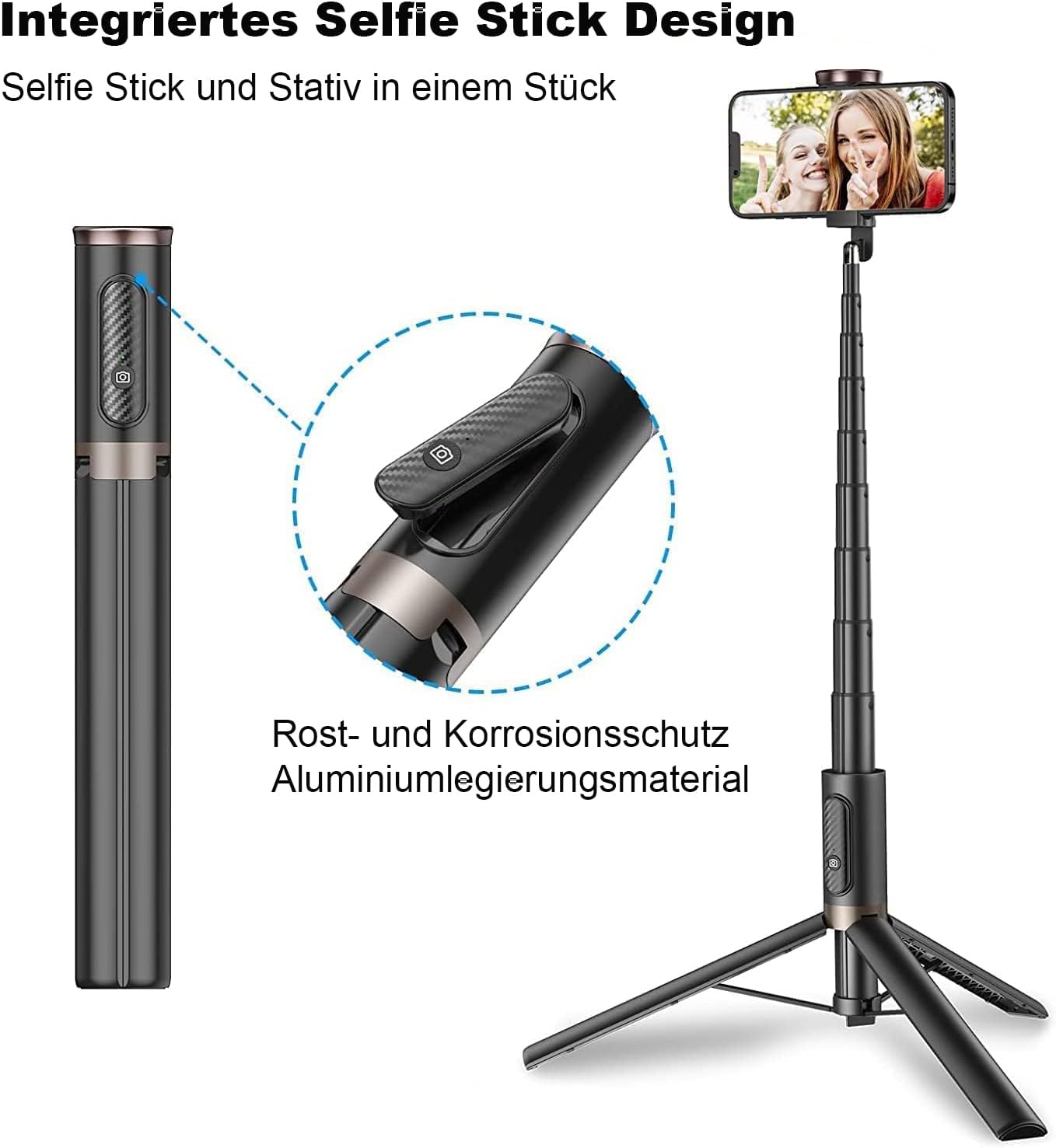 150CM Selfie Stick Stativ aus Aluminium (schwarz) - CAPIMURI